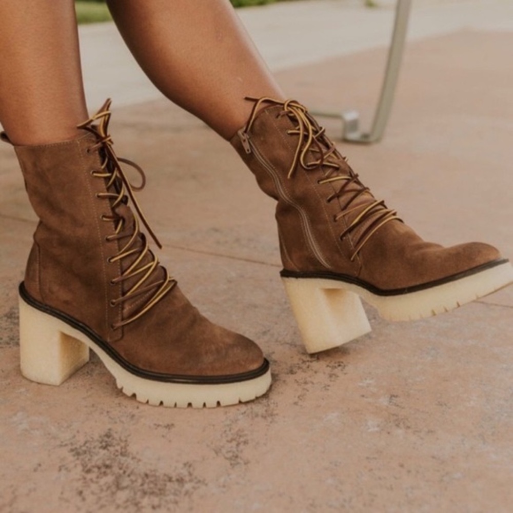 Free People Dylan Lace-Up Boots in Taupe
